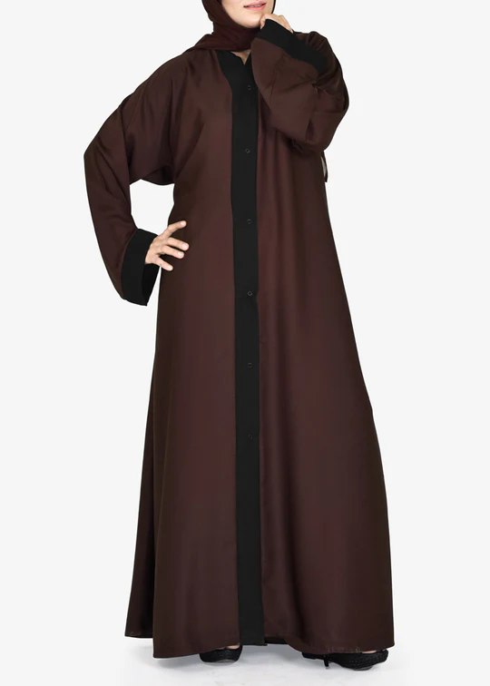 Dual Colour Plain Kimonoh Abayah -  DARK BROWN