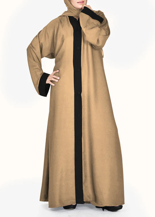Dual Colour Plain Kimonoh Abayah -  FAWN