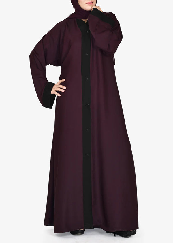 Dual Colour Plain Kimonoh Abayah -  MEHROON