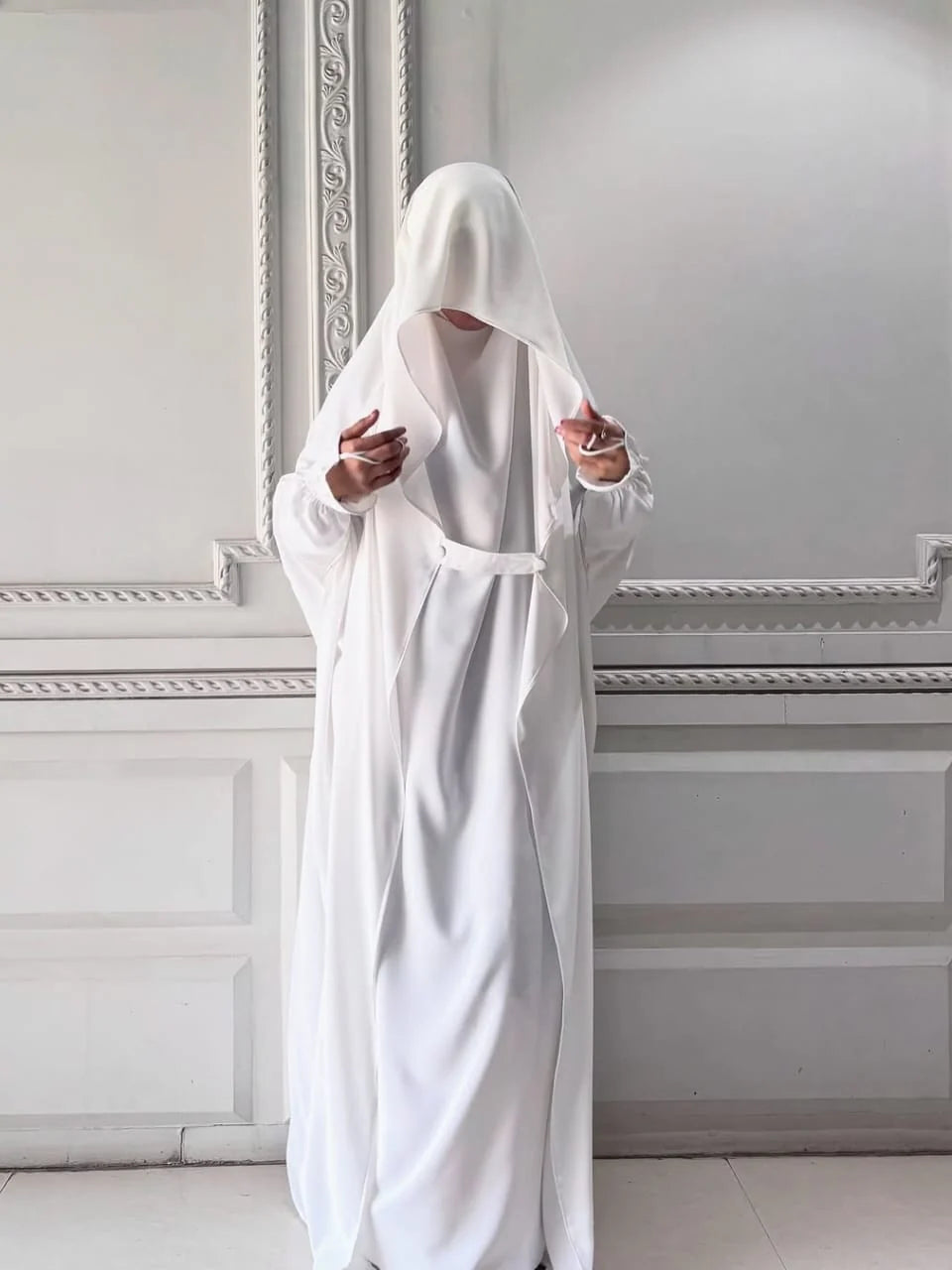 Saudi Classic Jilbab – Wool Peach-WHITE
