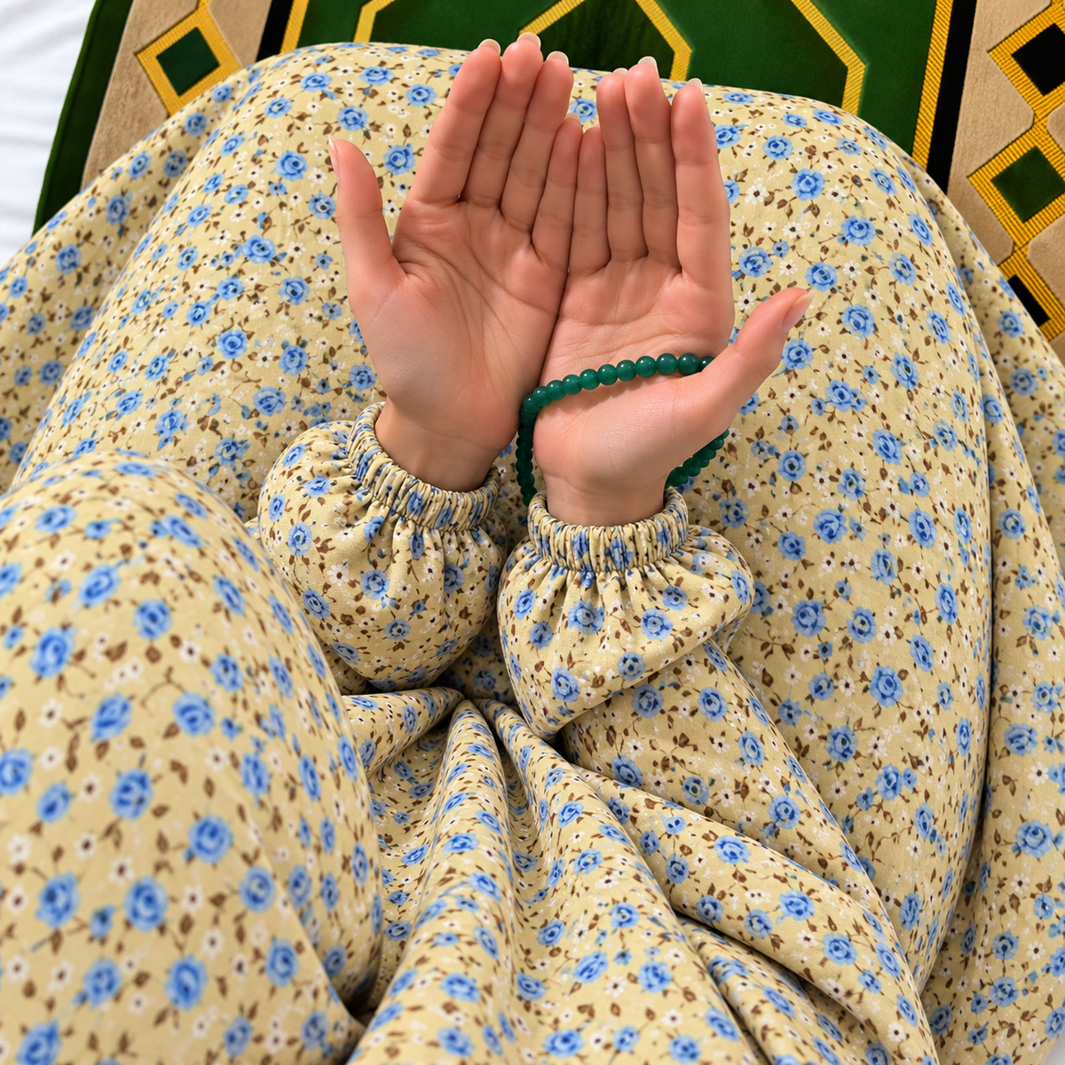 Printed Namaz Chadar with sleeves and Naqab- NC3440