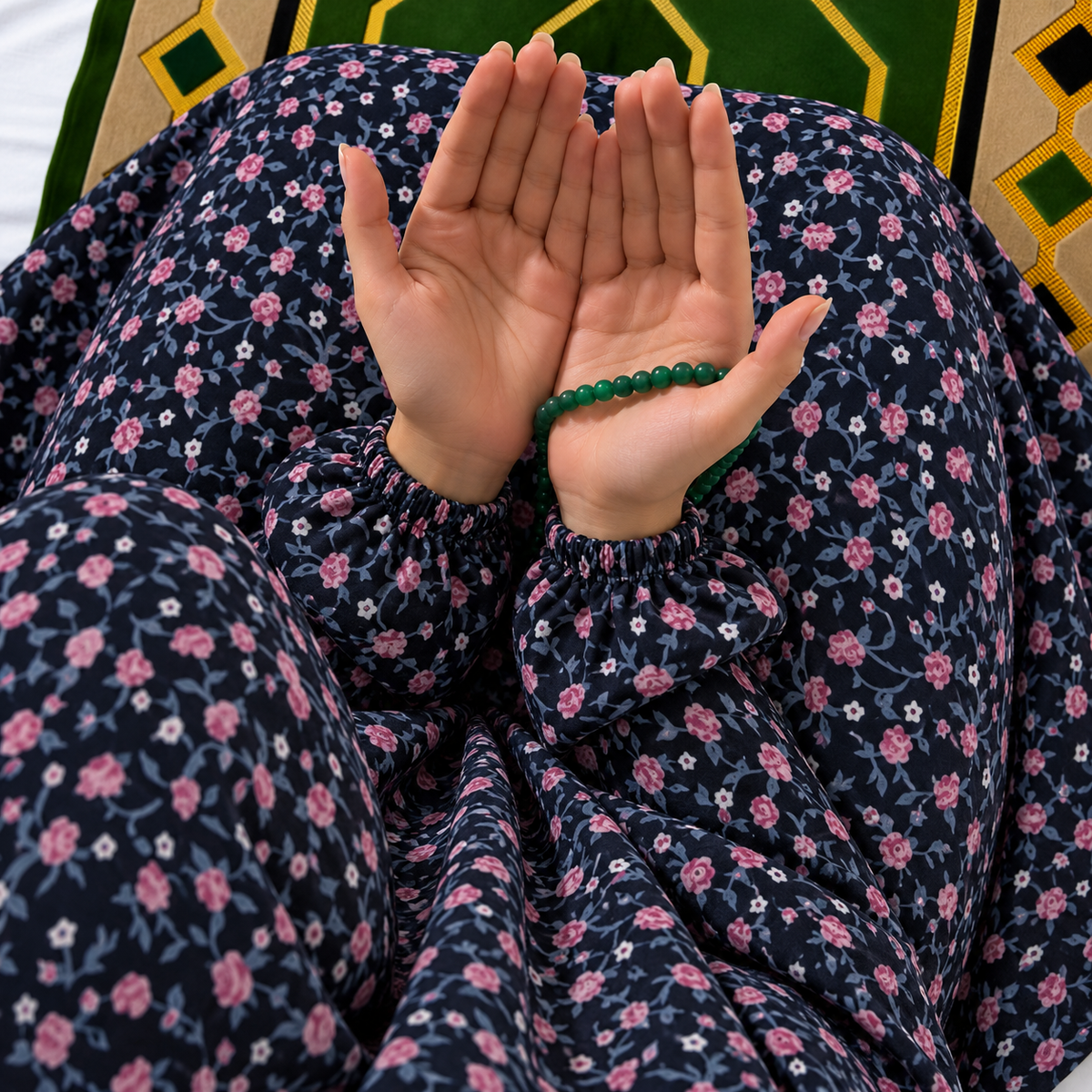 Printed Namaz Chadar with sleeves and Naqab- NC3437