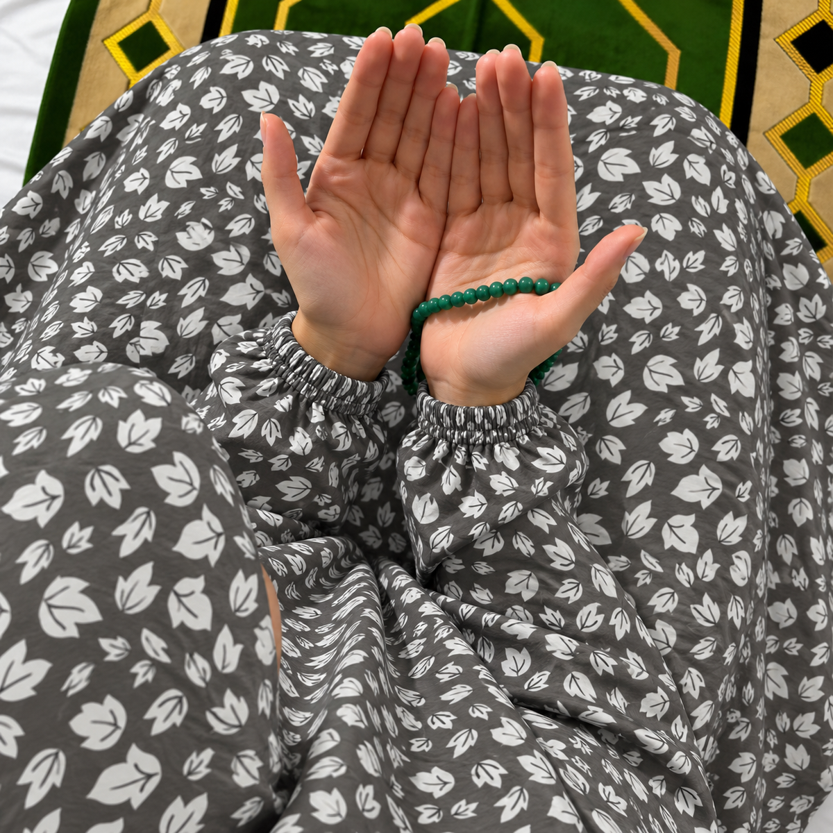 Printed Namaz Chadar with sleeves and Naqab- NC3446