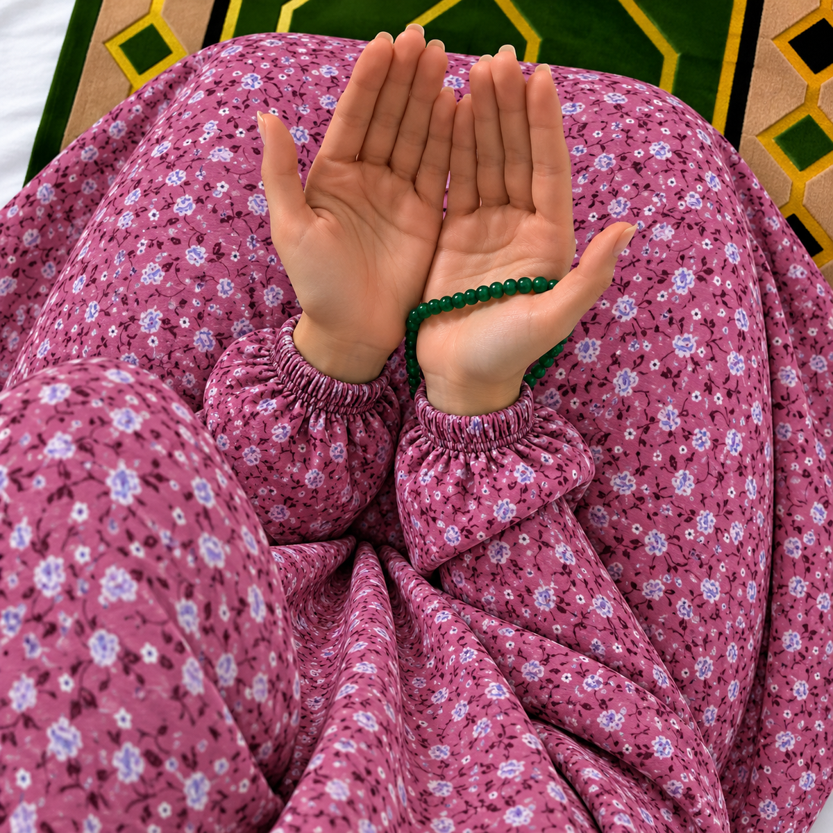 Printed Namaz Chadar with sleeves and Naqab- NC3436