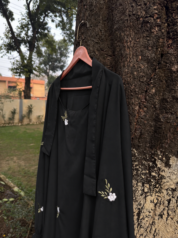 EMBROIDERED 3 PIECE (NAQAB , JILBAB & TROUSER) - Black