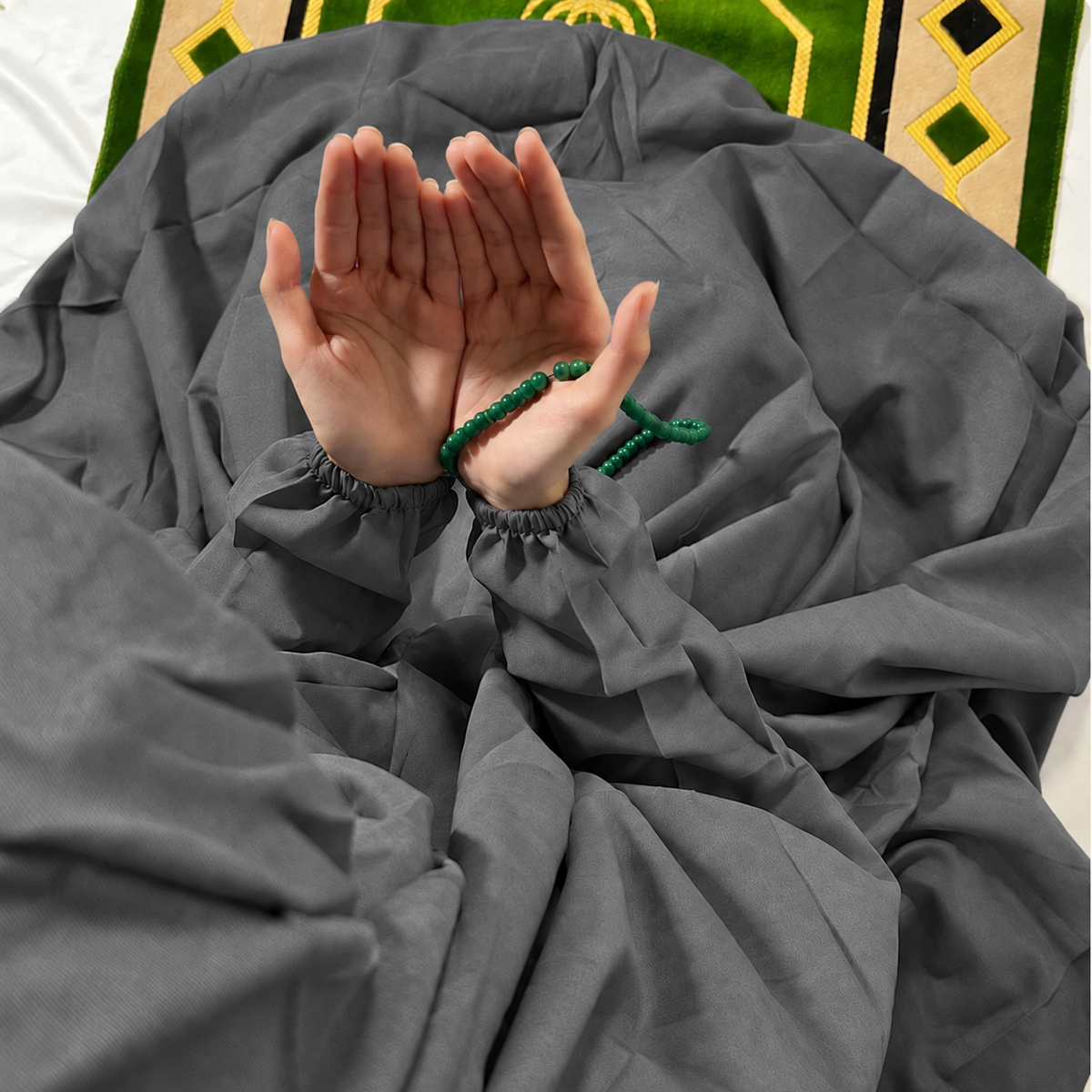 PLAIN Namaz Chadar with sleeves and Naqab- DARK GREY