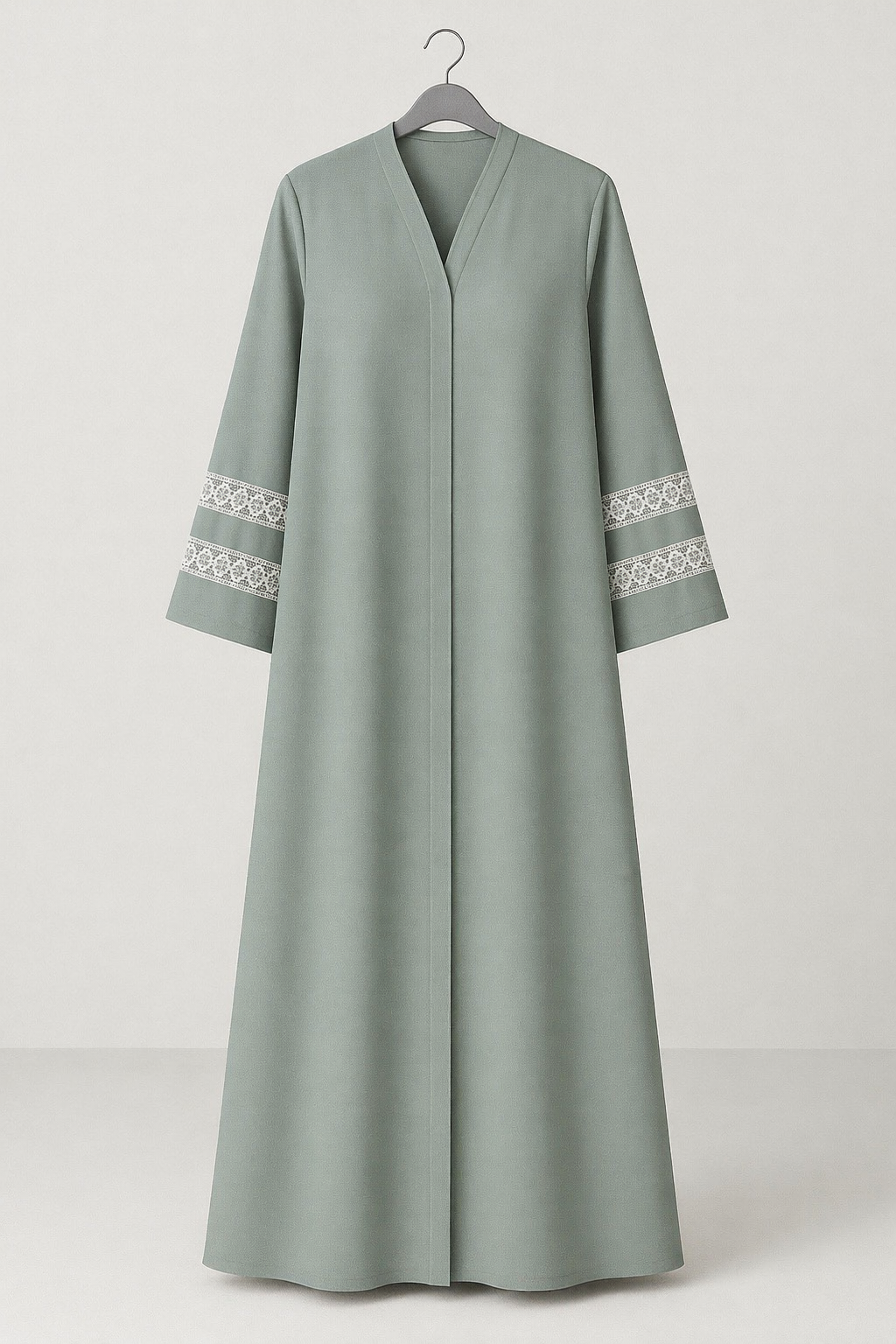 Lace Edit Front open Abaya- Greenish Grey