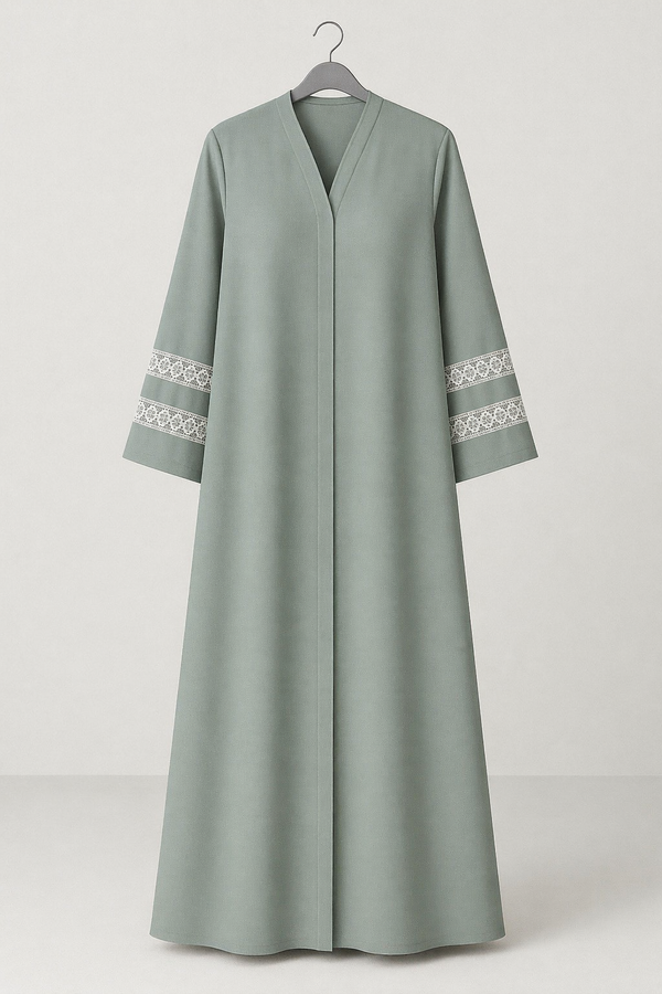 Lace Edit Front open Abaya- Greenish Grey