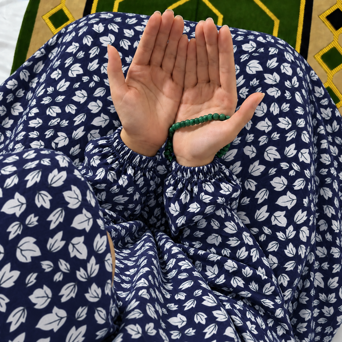 Printed Namaz Chadar with sleeves and Naqab- NC3444
