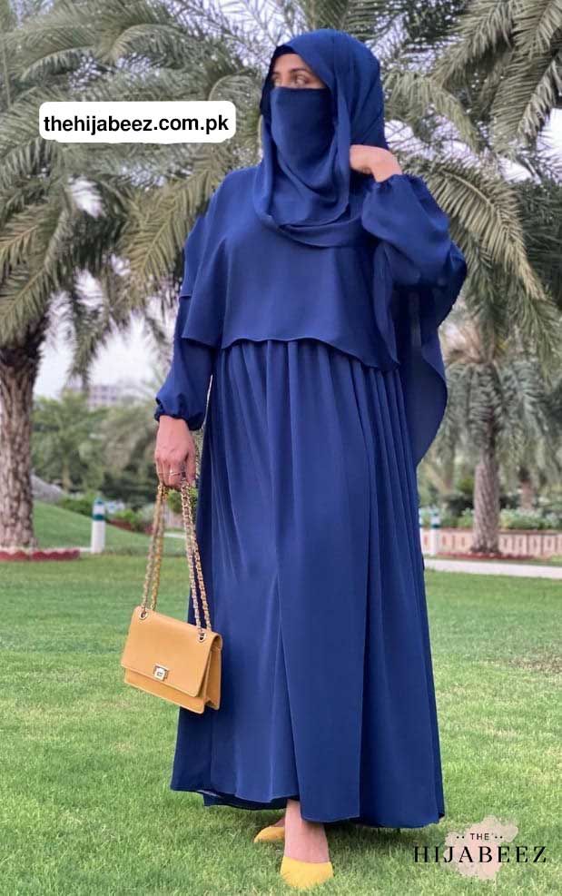 Short Attached Upper Abaya - royal blue