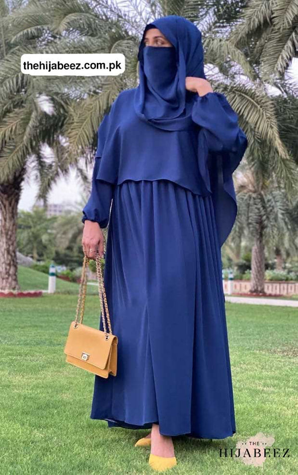 Short Attached Upper Abaya - royal blue