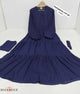 Artical 3 Frill Plated Abaya  - royal blue