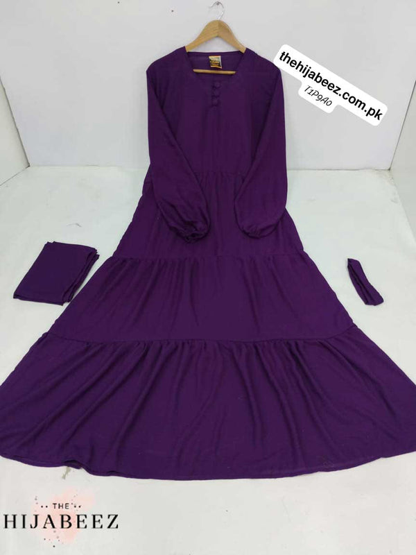 Artical 3 Frill Plated Abaya  - purple