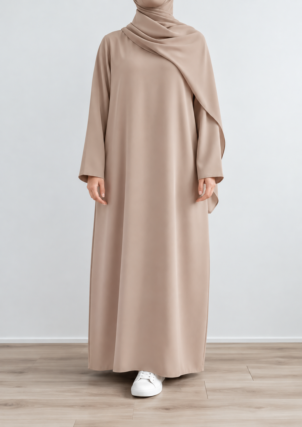 PLAIN MAXI ABAYA VOLUME 1 (Dual Pocket)  - ALMOND SILK