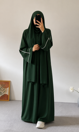 PLAIN ABAYA WITH WHITE LINEA - GREEN