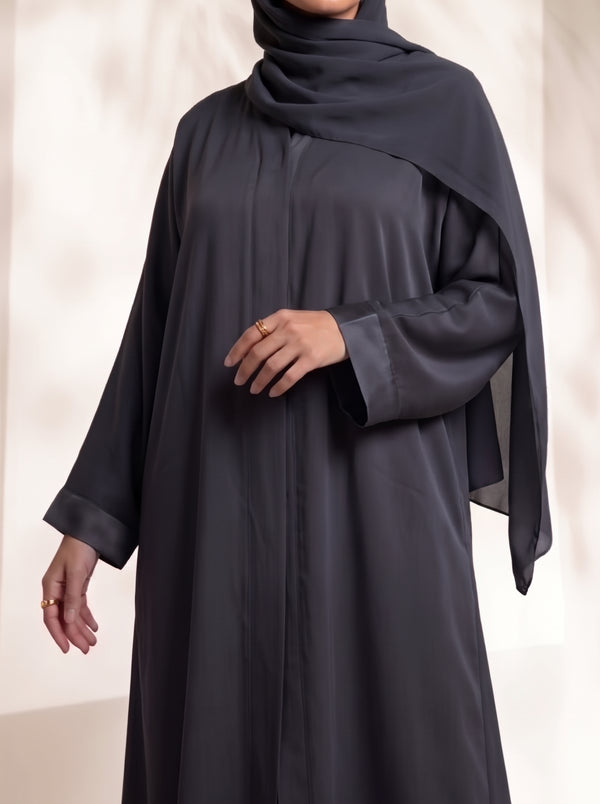 Rs. 1,599 – Everyday Plain Front Open Abaya - Graphite Mist