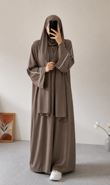 PLAIN ABAYA WITH WHITE LINEA - CAMEL