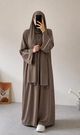 PLAIN ABAYA WITH WHITE LINEA - CAMEL