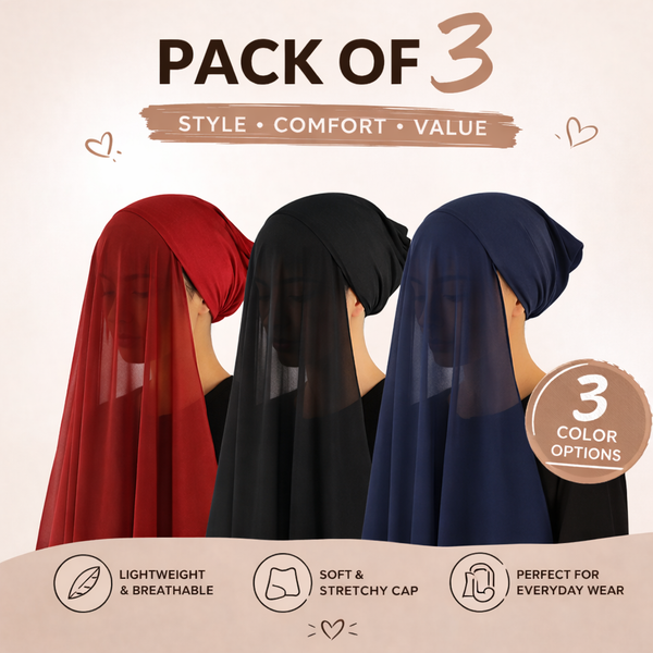Instant Hijab with Stitched Cap - PACK OF 3