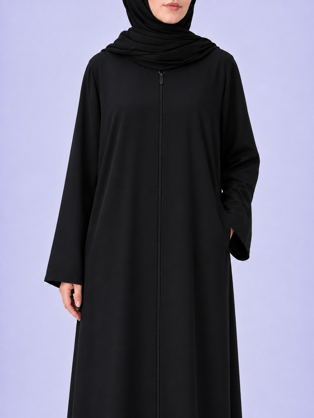 Plain Zip Abaya - Black