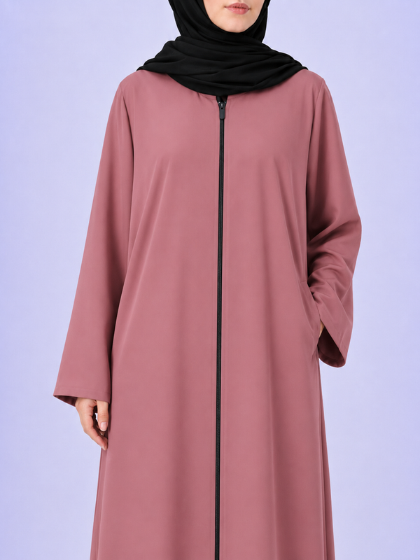 Plain Zip Abaya - Tpink