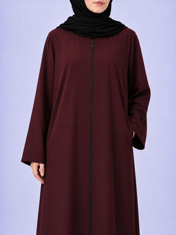 Plain Zip Abaya - Mehroon
