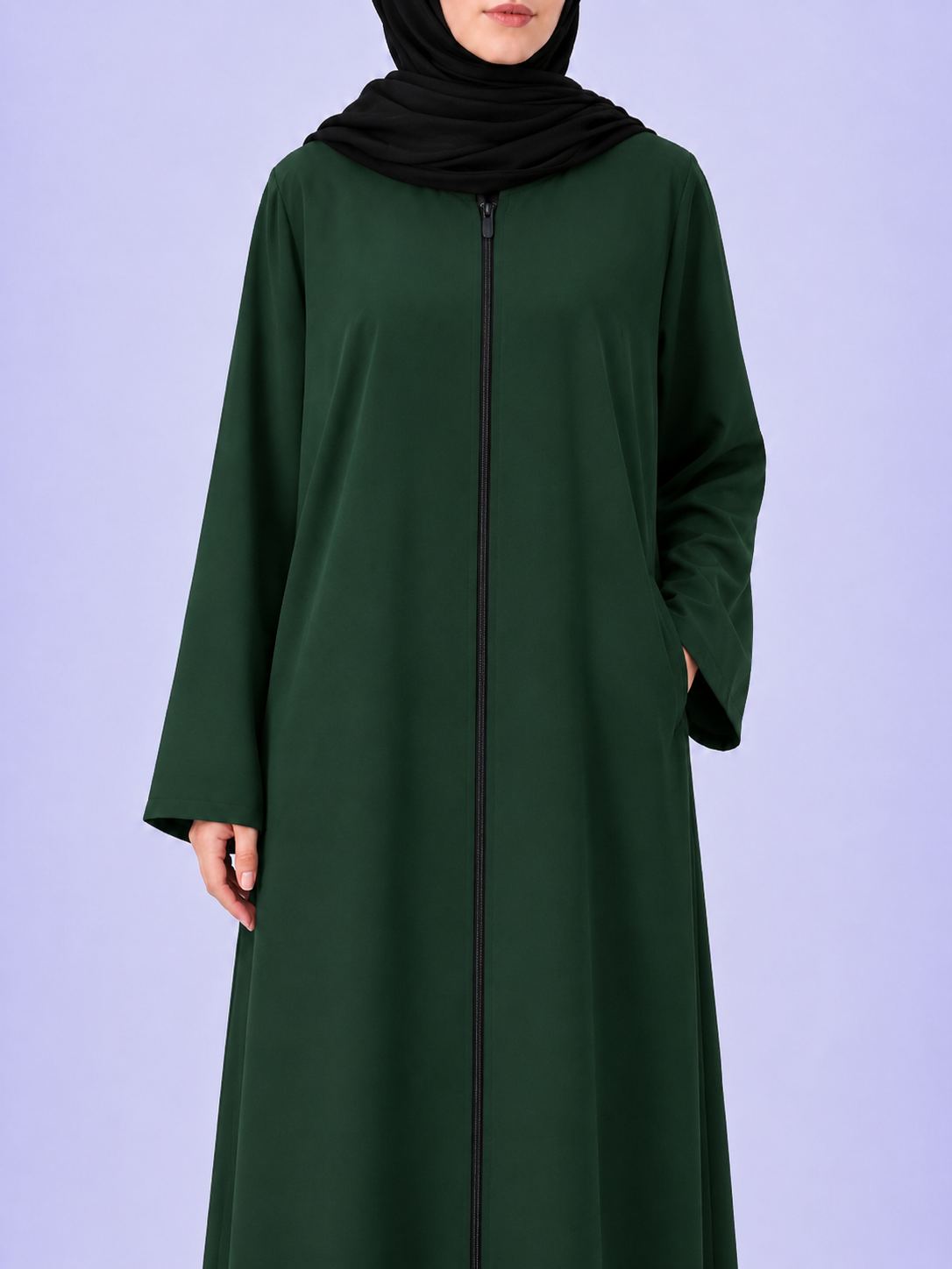 Plain Zip Abaya - Green