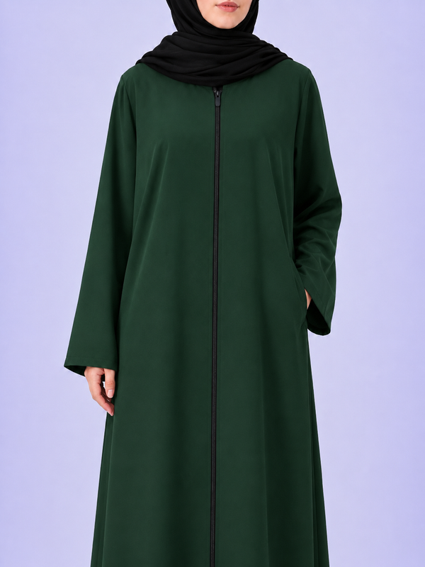 Plain Zip Abaya - Green