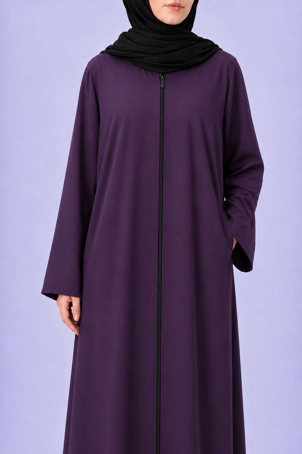 Plain Zip Abaya - PURPLE