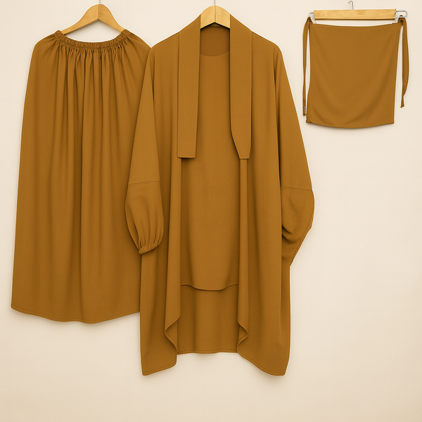 3 PIECE (NAQAB , JILBAB & SKIRT) - Honey Brown