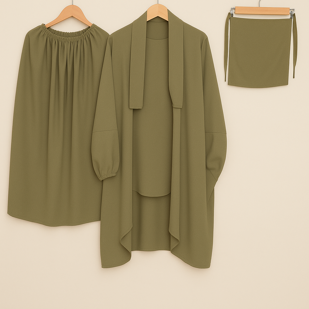 3 PIECE (NAQAB , JILBAB & SKIRT) - ARMY GREEN
