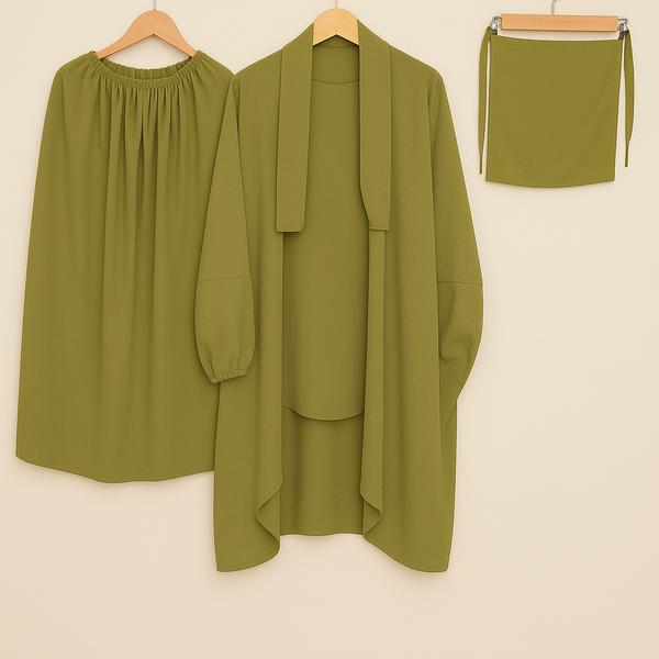 3 PIECE (NAQAB , JILBAB & SKIRT) - Fresh Olive
