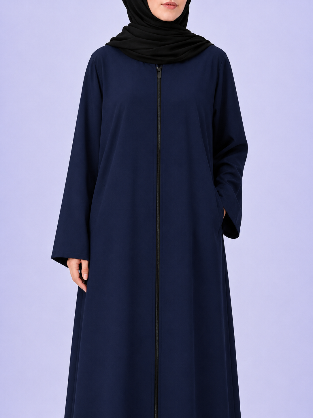 Plain Zip Abaya - Navy Blue