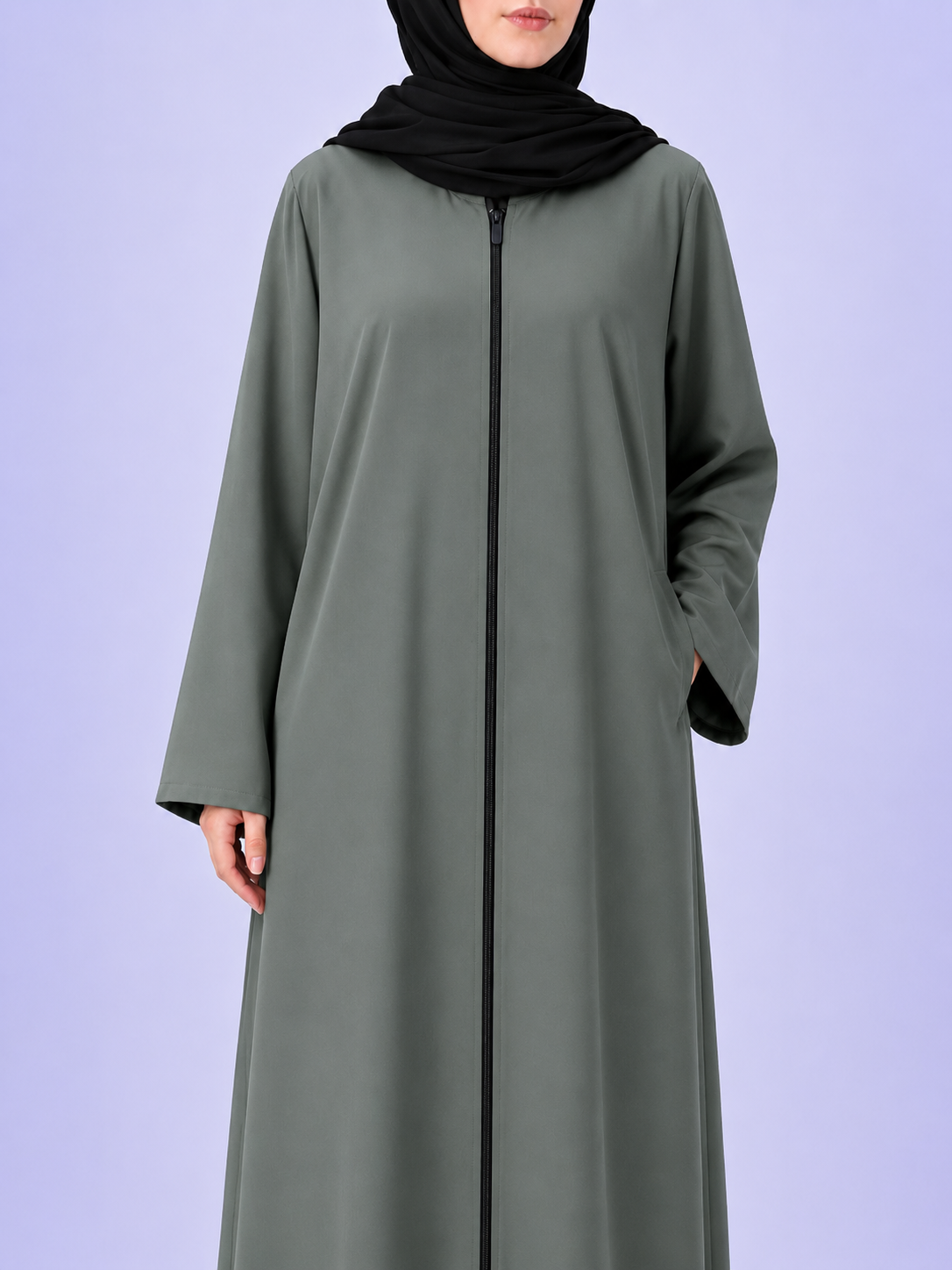 Plain Zip Abaya - Light Grey