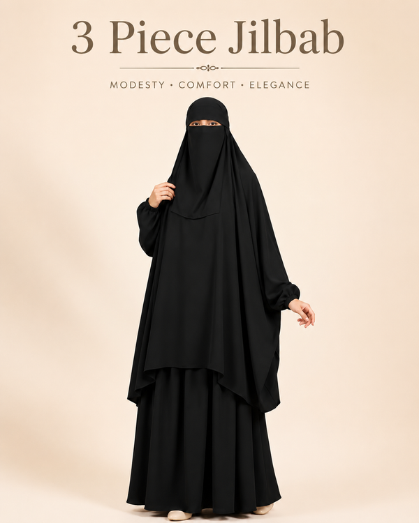 3 PIECE (NAQAB , JILBAB & SKIRT) - BLACK