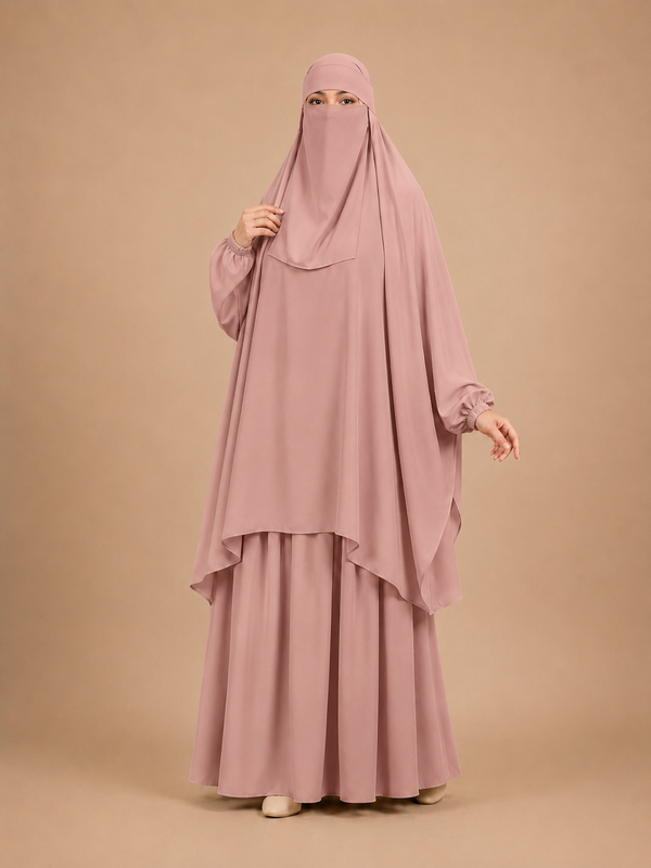 3 PIECE (NAQAB , JILBAB & SKIRT) - T-Pink