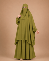 3 PIECE (NAQAB , JILBAB & SKIRT) - SEA GREEN/Olive