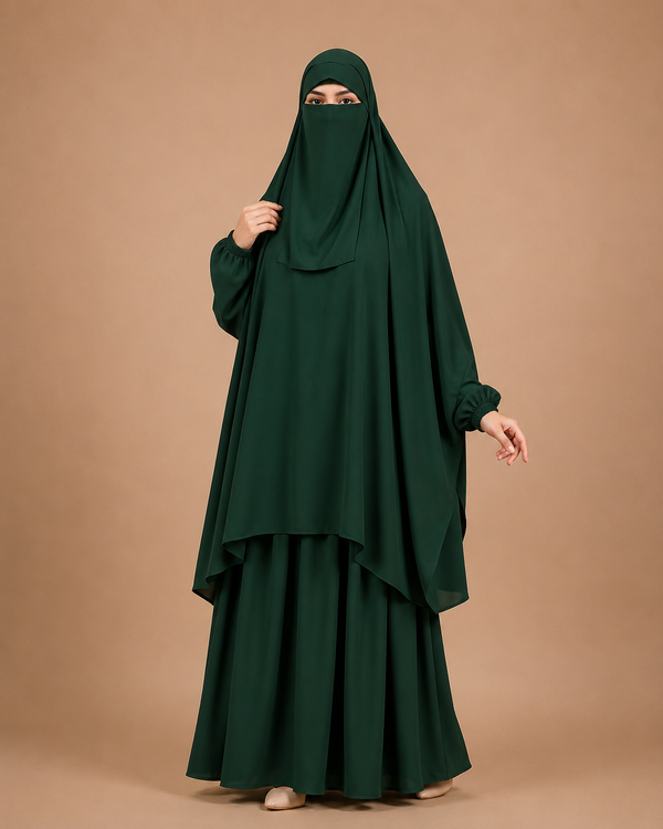 3 PIECE (NAQAB , JILBAB & SKIRT) - BOTTLE GREEN