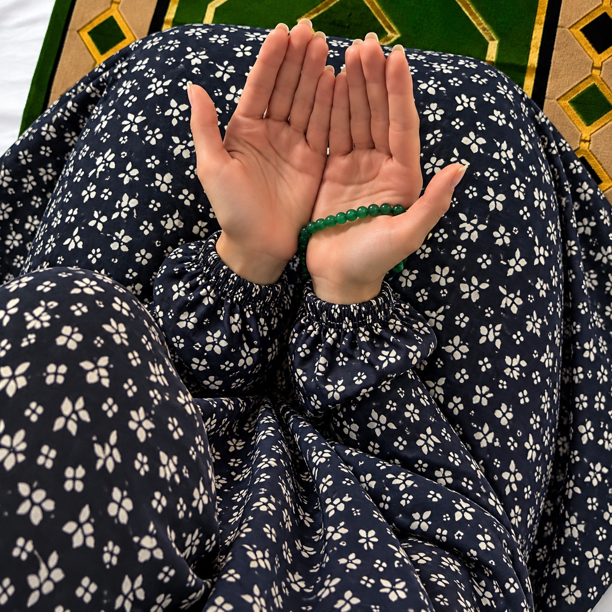 Printed Namaz Chadar with sleeves and Naqab- NC3432