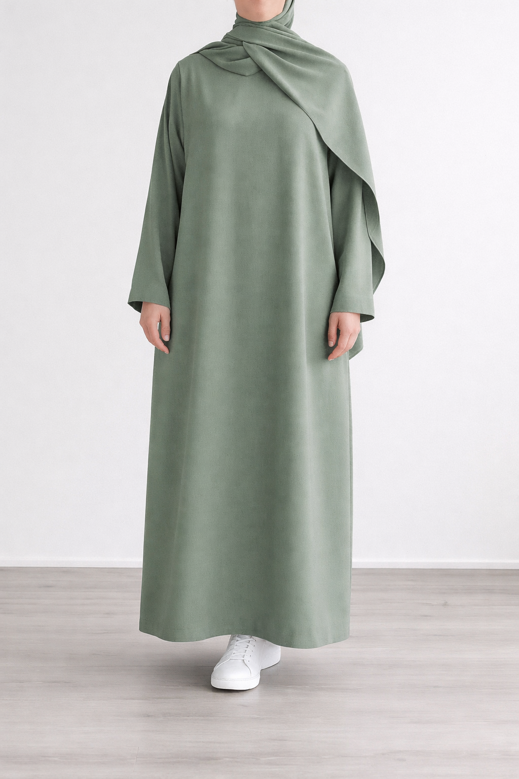 PLAIN MAXI ABAYA VOLUME 1 (Dual Pocket) - Greenish Grey
