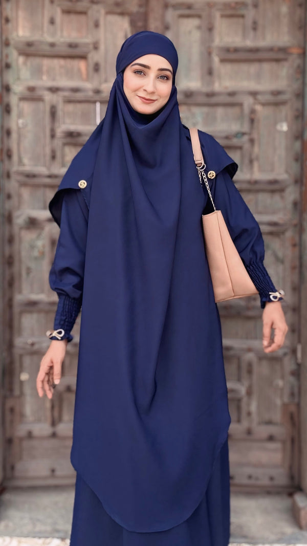 Soft Nida Snowy Abaya (Comfy Luxe)- Navy Blue