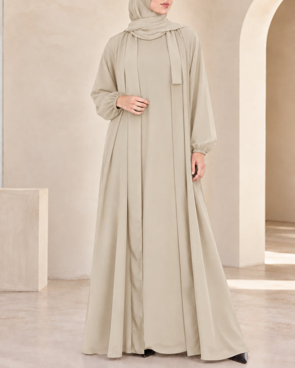 (4 piece)Inner Gown Abaya with scarf and belt -Skin