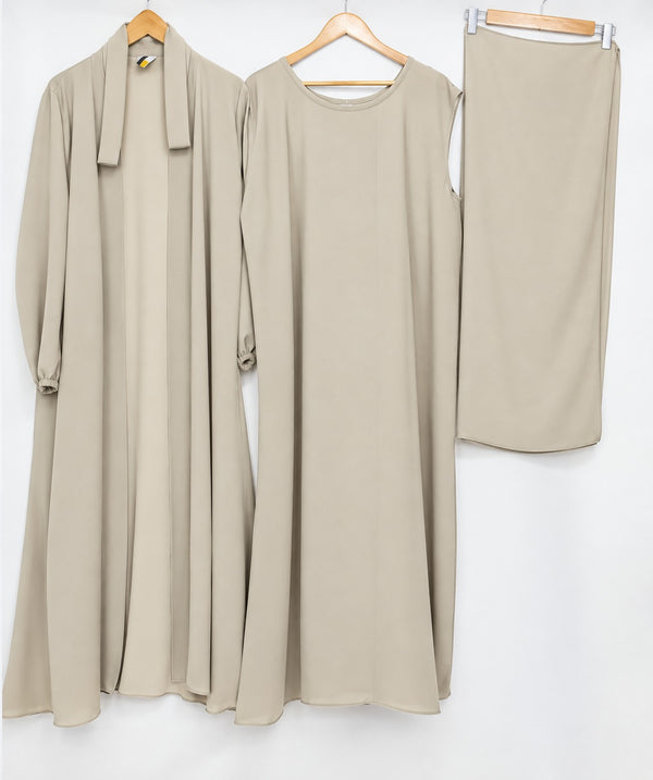 (4 piece)Inner Gown Abaya with scarf and belt -Skin