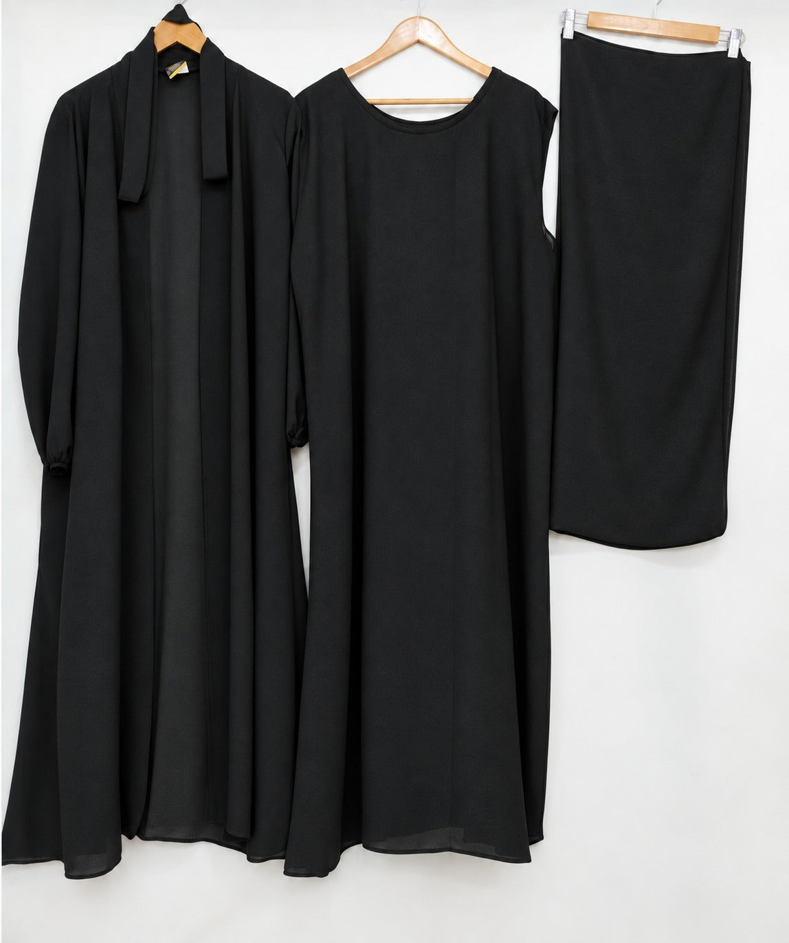 (4 piece)Inner Gown Abaya with scarf and belt -Black