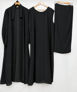 (4 piece)Inner Gown Abaya with scarf and belt -Black