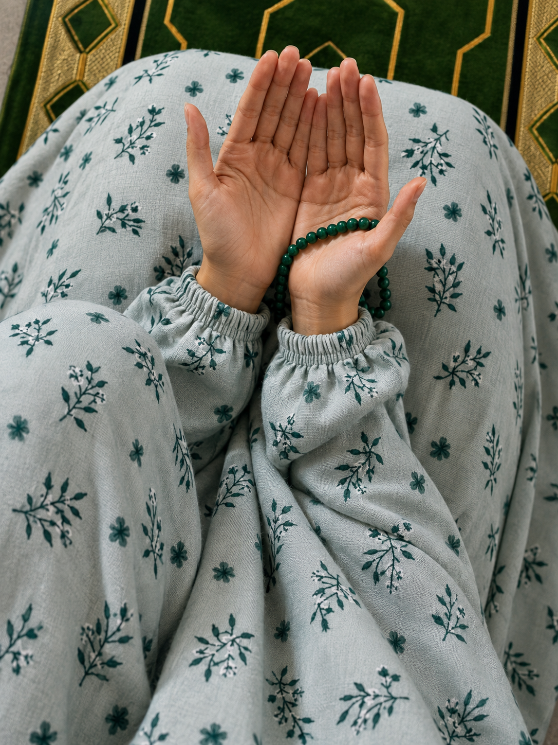 Printed Namaz Chadar with sleeves and Naqab- NC3362