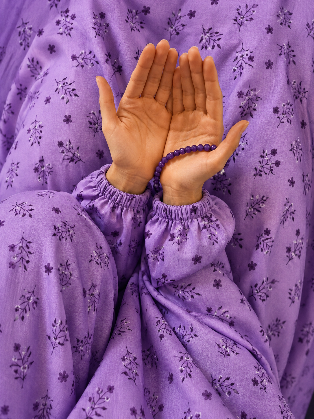 Printed Namaz Chadar with sleeves and Naqab- NC3361