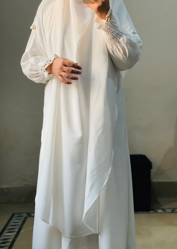 Soft Nida Snowy Abaya (Comfy Luxe)- White