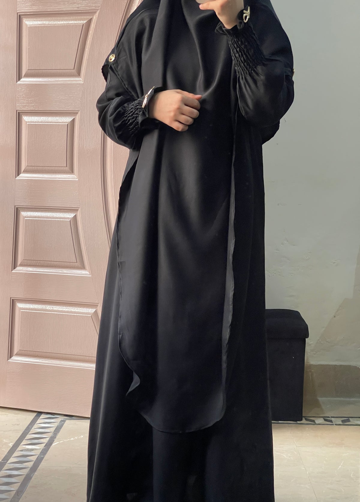 Soft Nida Snowy Abaya (Comfy Luxe)- Black