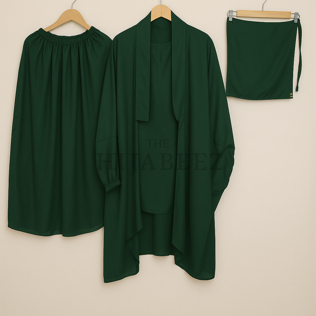 3 PIECE (NAQAB , JILBAB & SKIRT) - BOTTLE GREEN